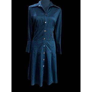 ALFANI ButtonUp Long Sleeve Fit & Flare Dress WOMEN, MED Navy Blue Pleated Skirt